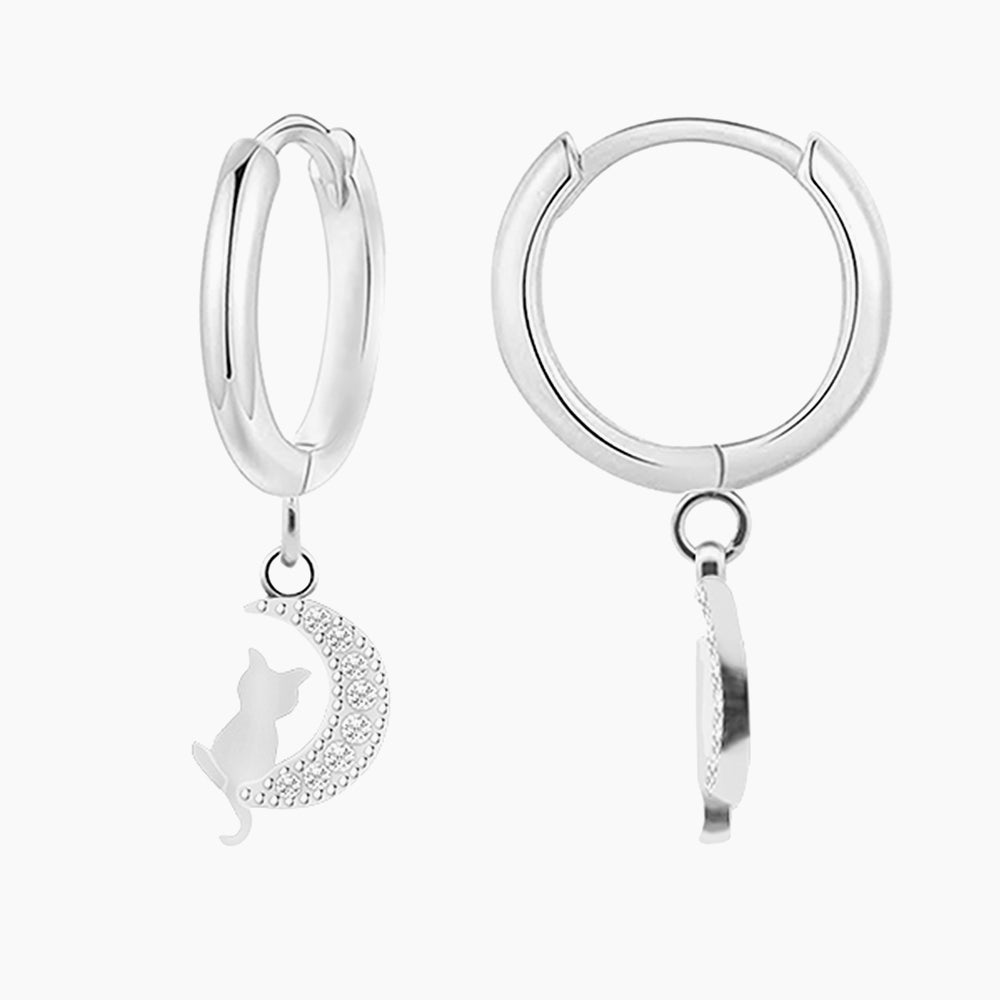 Orecchini a Cerchio Con Gatto Sulla Luna Con Zirconia