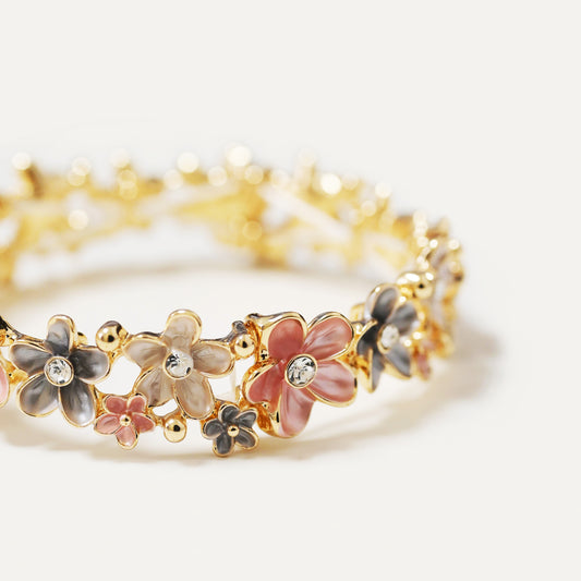Bracciale Elastico Fiore Smaltato con Strass