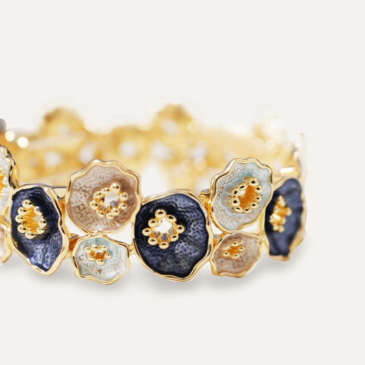 Bracciale Elastico a Fiore Smaltato con Stami