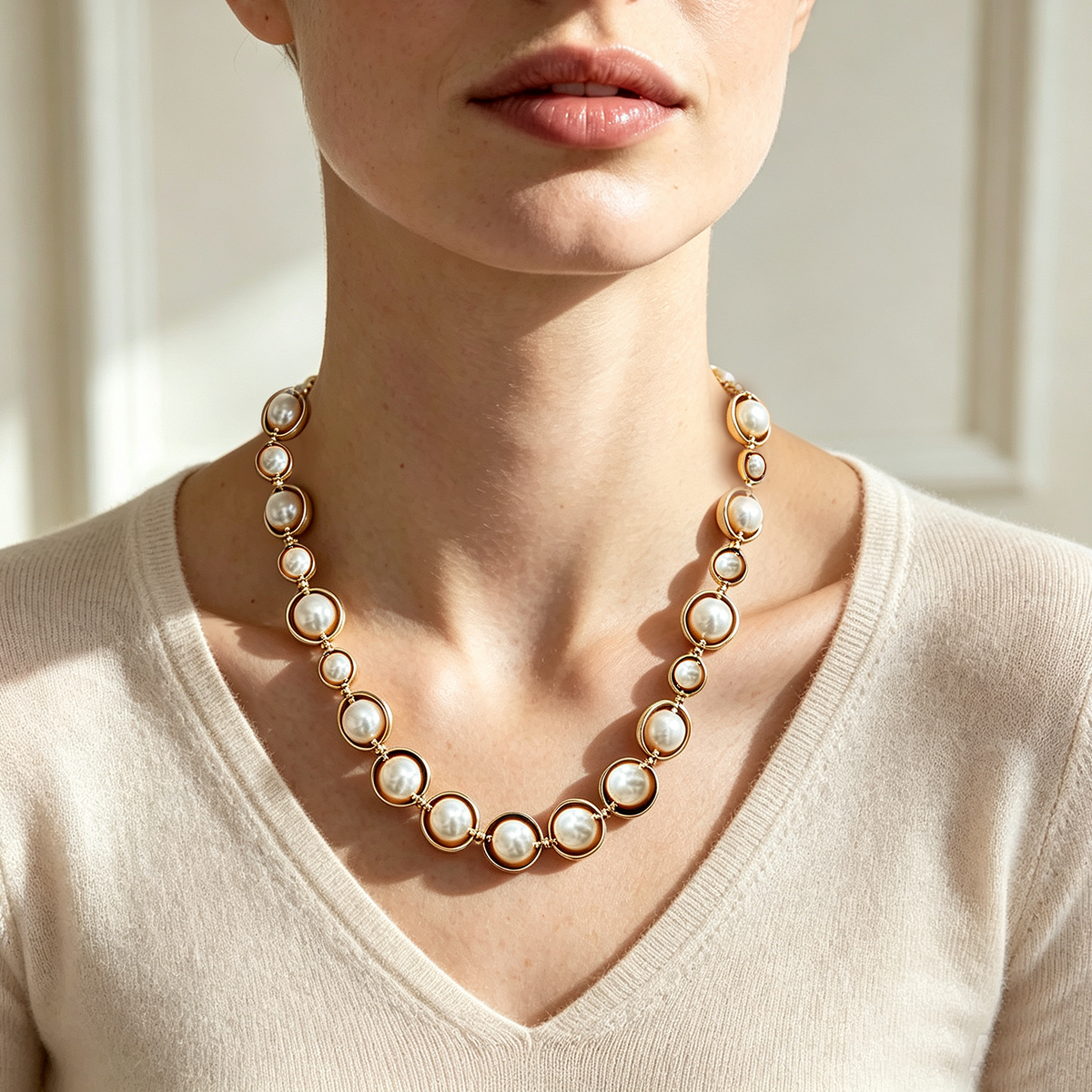 Collana con Perle e Pietre Rotonde