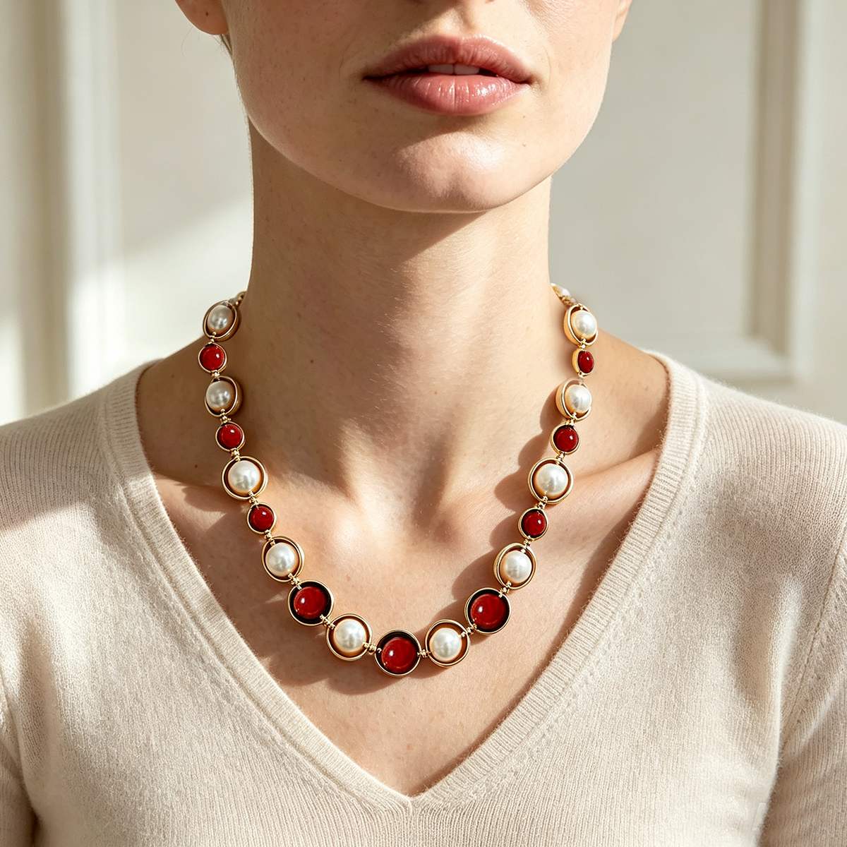 Collana con Perle e Pietre Rotonde