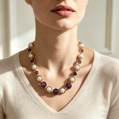 Collana con Perle e Pietre Rotonde