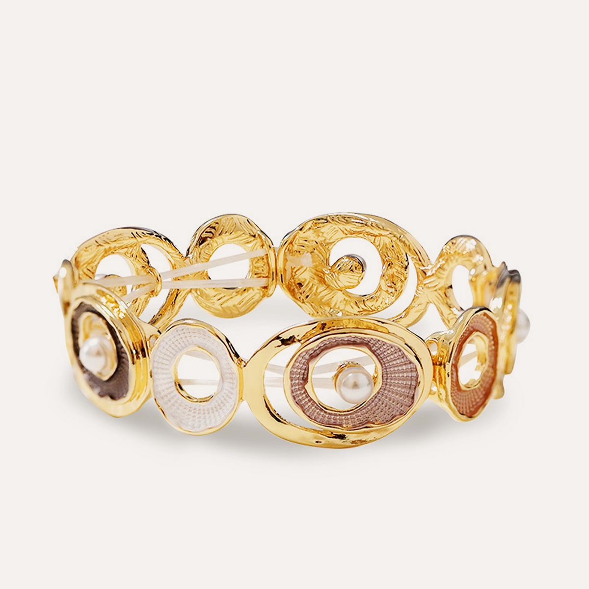 Bracciale Elastico conCerchi Smaltati e Perle