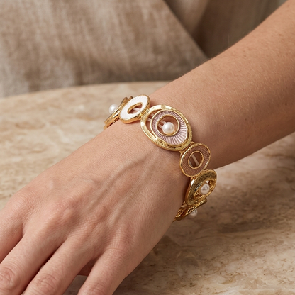 Bracciale Elastico conCerchi Smaltati e Perle