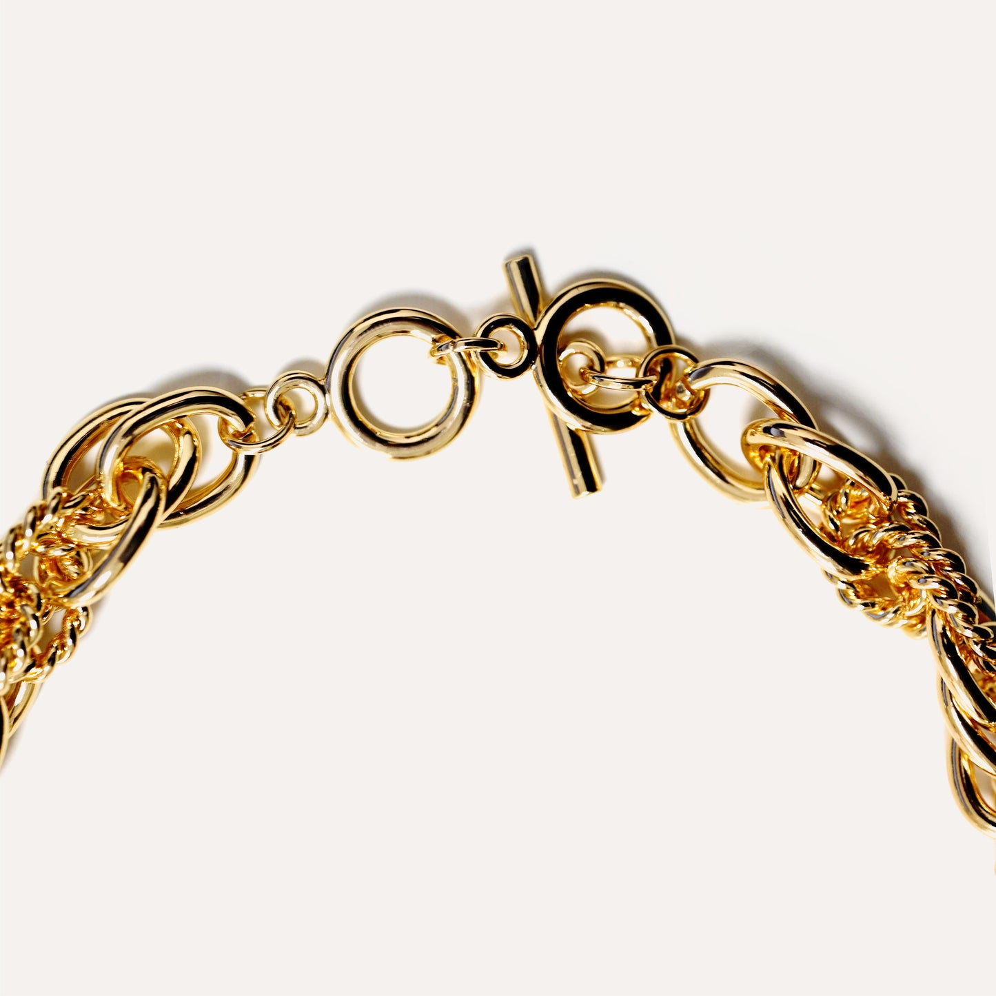 Collana Catena a Doppia Maglia con Anelli Lisci e Intrecciati Alternati