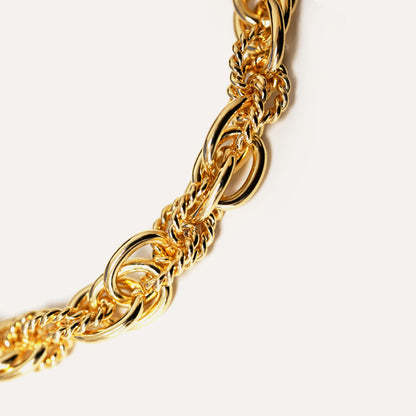 Collana Catena a Doppia Maglia con Anelli Lisci e Intrecciati Alternati