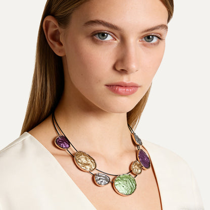 Collana Smaltata con Filo Nero in Acciaio