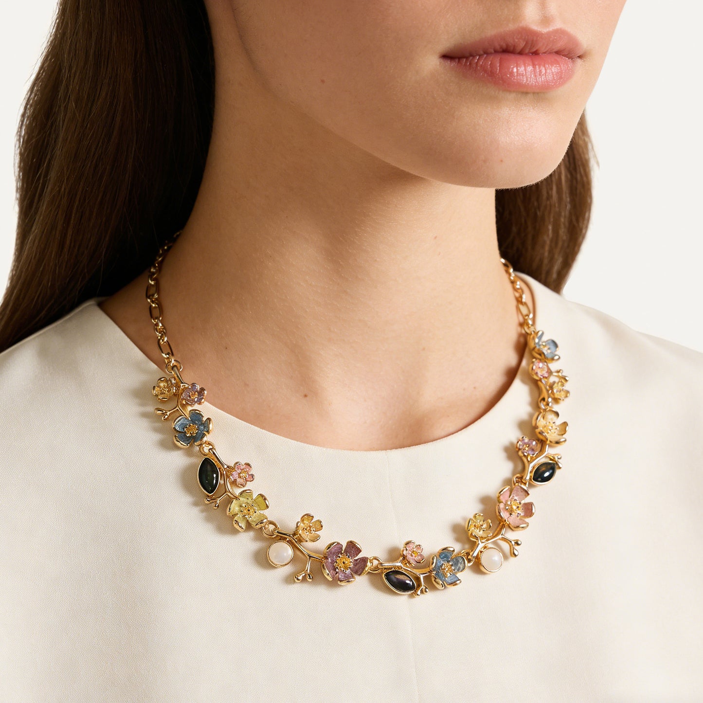 Collana Fiori Smaltati con Pietre